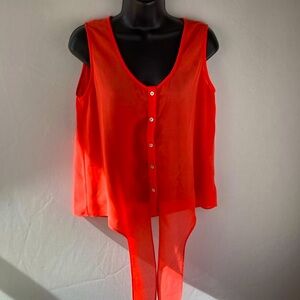 Come Toi Large sheer sleeveless blouse in peach color.